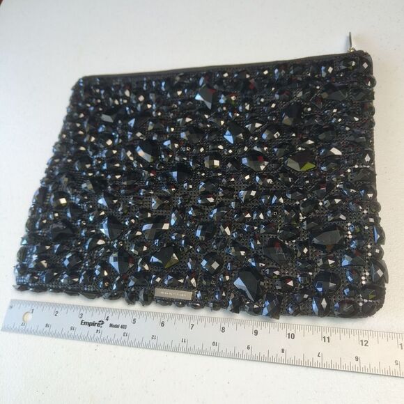 BCBGMAXAZRIA square metal mesh clutch bag with black stones for women zipper par - Picture 4 of 8